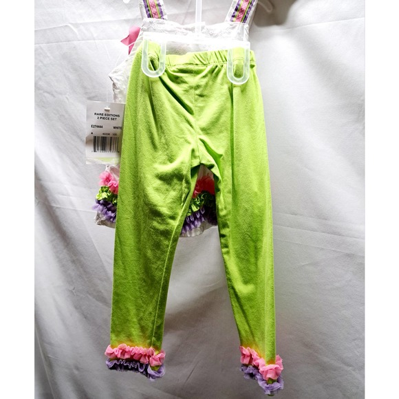 White eyelet Pink Lime Purple Ruffle Ribbon Trim Flower Lime Ruffle Pants 4T - Picture 4 of 6